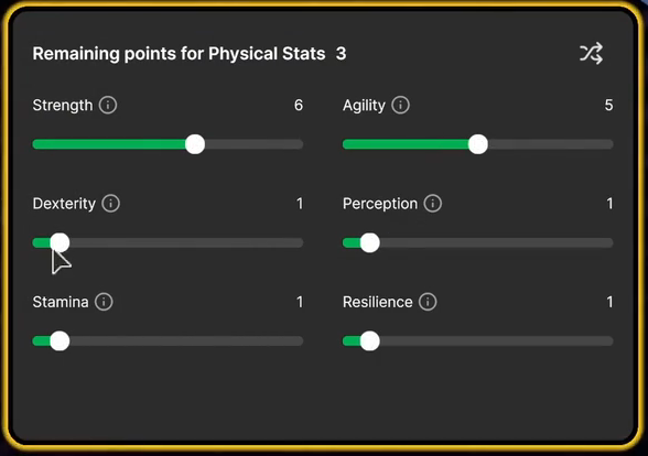 physical stat sliders