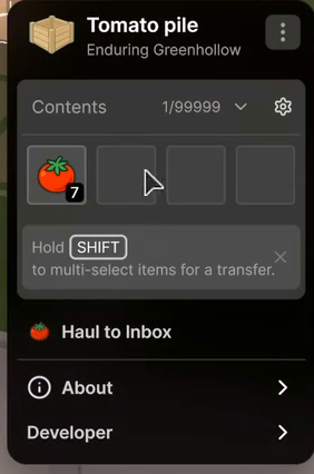 object inventory menu
